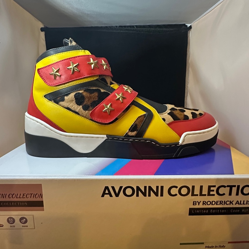 Leather High-Top Sneakers with Leopard Print Made In Italy